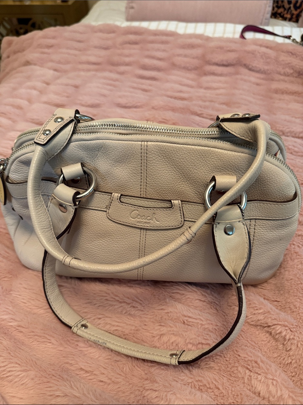 Coach Pebbled Leather Shoulder Bag in Light Beige